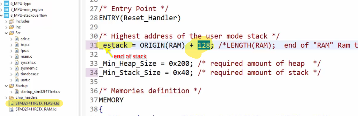 we changed the end of stack in the linker file